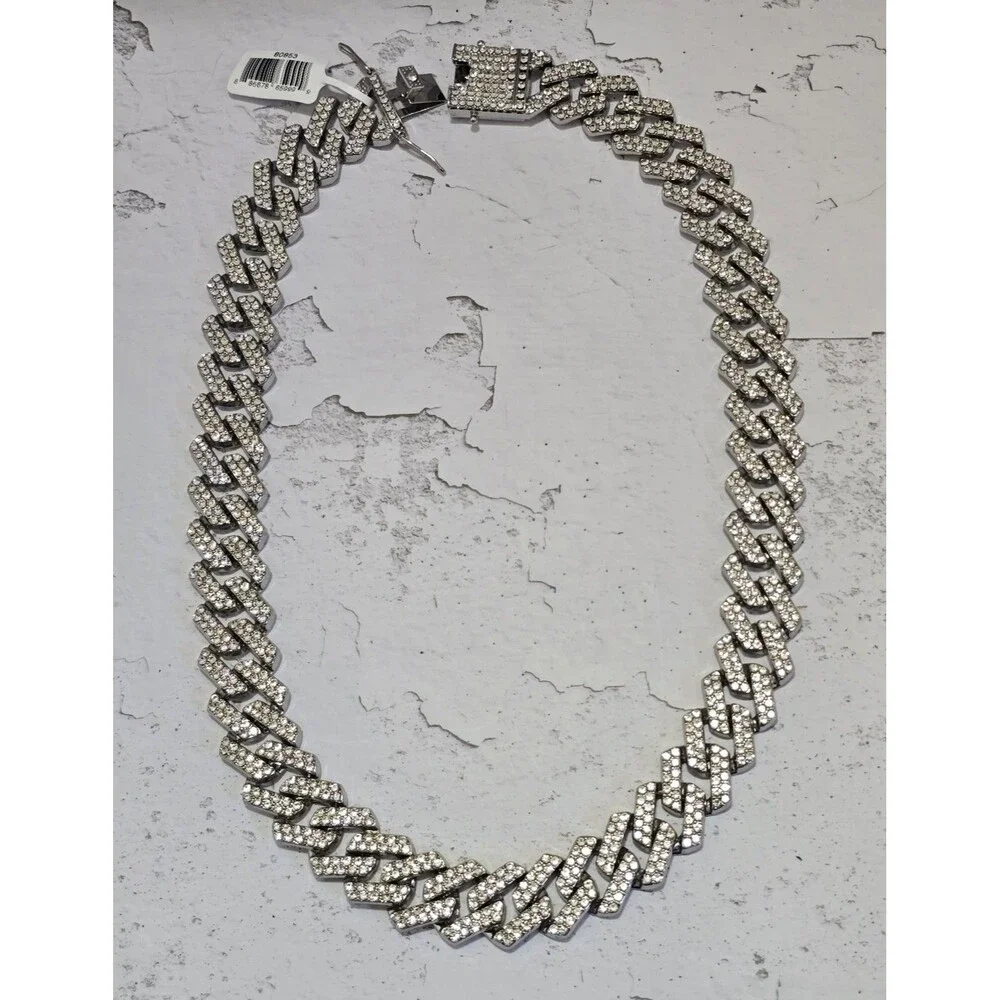Invicta Elements Men's Iced out Cuban Chain Necklace Silver 80853 Brand New